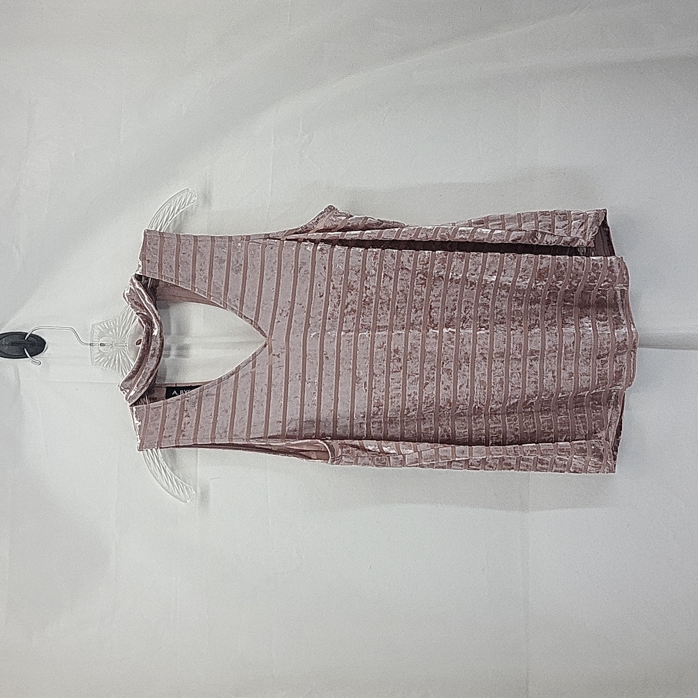 A. BYER Y2K Pink Velour Striped Hi Collar Choker V-Neck Keyhole Sleeveless Top